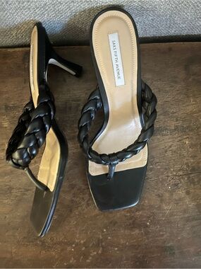 Saks Fifth Avenue Black Braided Toe-Thong Heeled Mules